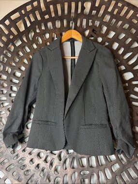 🖤 Amanda & Chelsea Black White Textured Blazer Medium Stretch Ruched Sleeve🖤